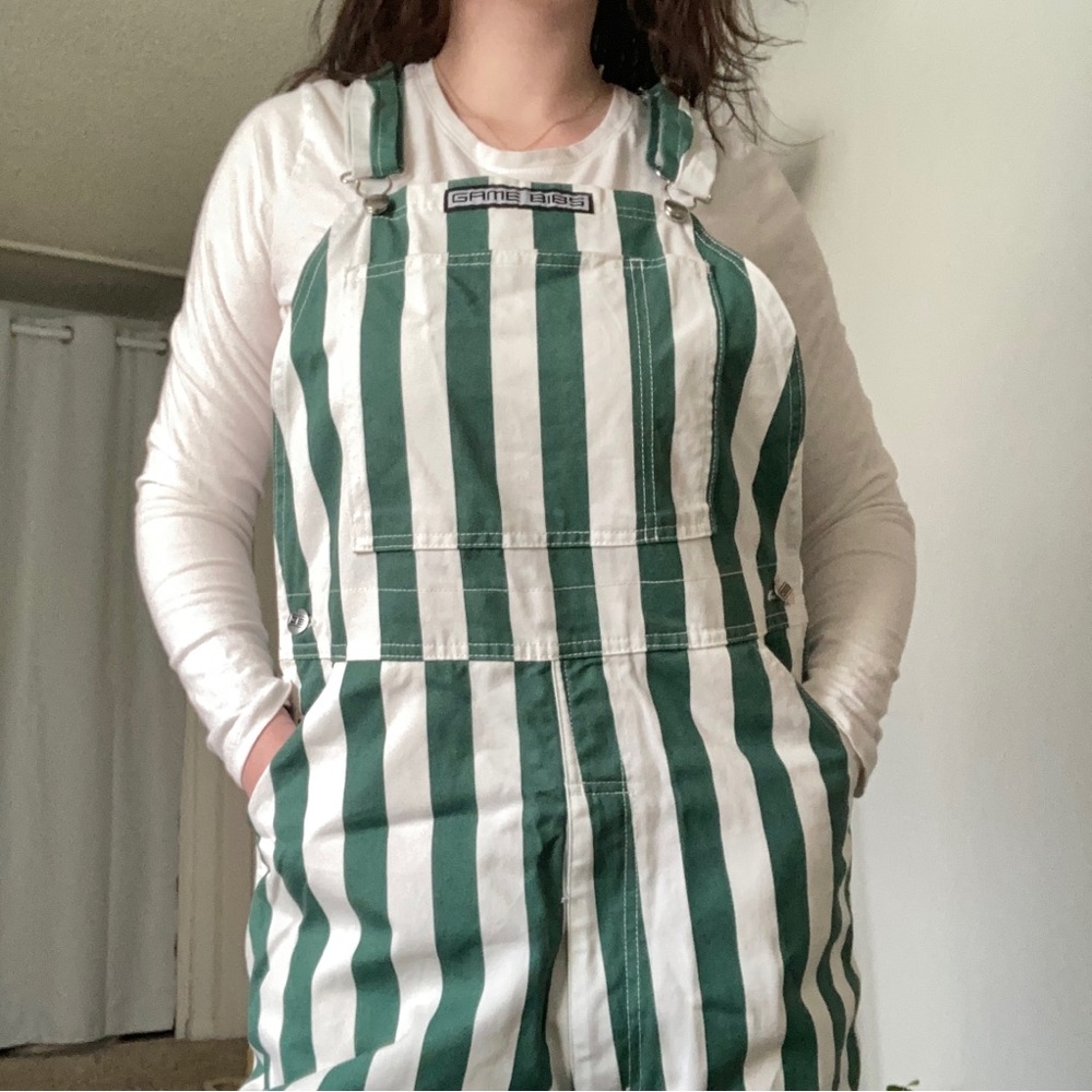Game Bibs Green and White Overalls